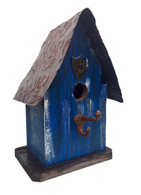 Barn Wood and Tin Rustic Birdhouse- Cobalt