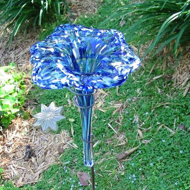 Blown Glass Butterfly Feeder/Bath-Blue 38-inch