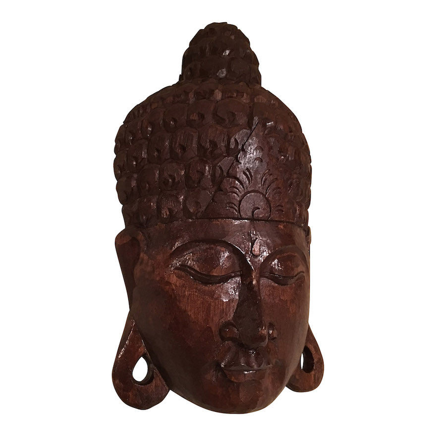 Wood Buddha Face Wall Decor-Cherry Stained