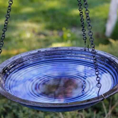 Ceramic Hanging Bird Bath- Cobalt Blue