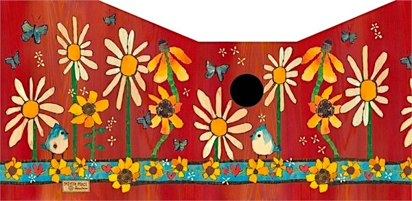daisies and sunflowers birdhouse- art detail