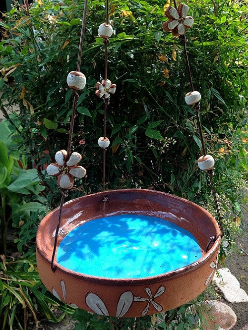 Ceramic Daisy Hanging Bird Bath