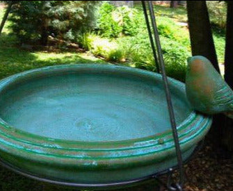 Ceramic Hanging Bird Bath-Teal