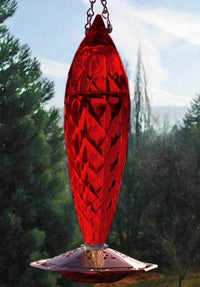 Cut Glass Ruby Hummingbird Feeder