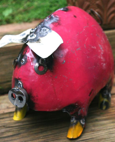 Portly Pigs Recycled Yard Art-Pink