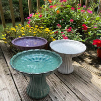 Elegant ceramic bird bath with pedestal design for attracting birds