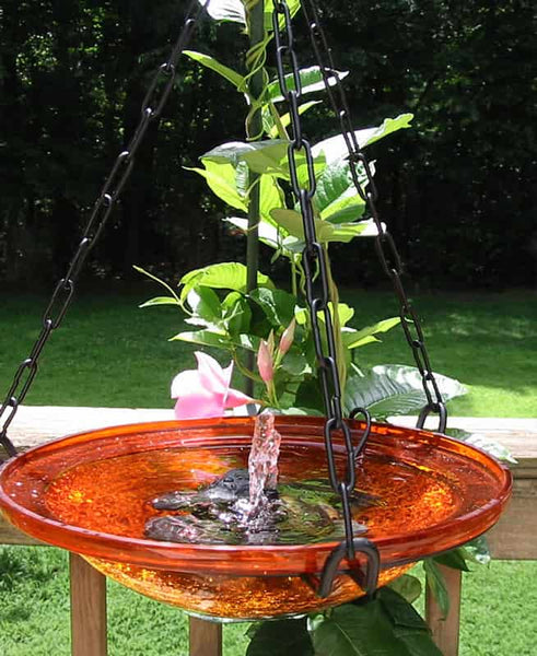 Solar Bubbler Glass Hanging Bird Bath-Teal or Poppy - The Birdhouse Chick