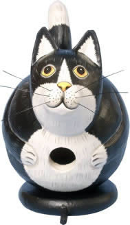 Black and White Fat Cat Wooden Birdhouse