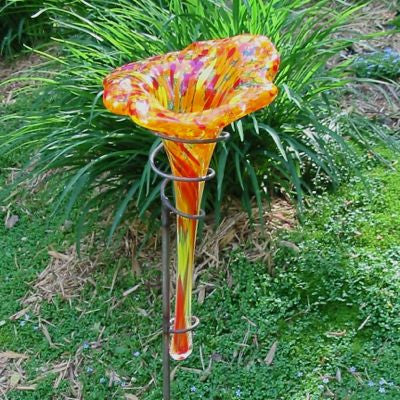 Staked Glass Butterfly Feeder/Bath-Orange 38-inch